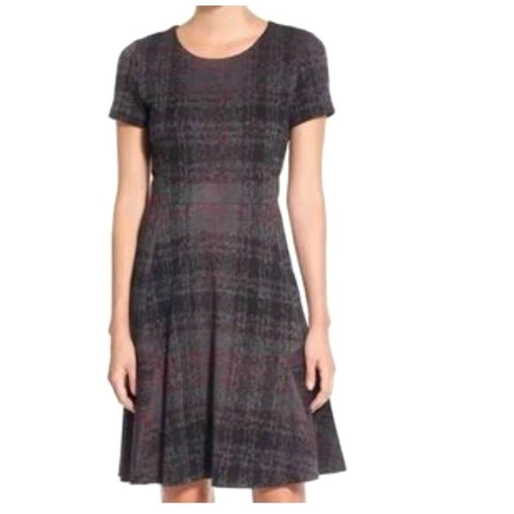 Betsey Johnson Plaid‎ Knit Fit & Flare Dress Size 12 Day Evening Fall Winter - Picture 1 of 8